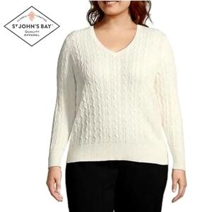 St. John's Bay Women's Cream V-Neck Sweater